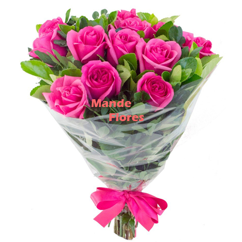 Buquê com 12 rosas pink